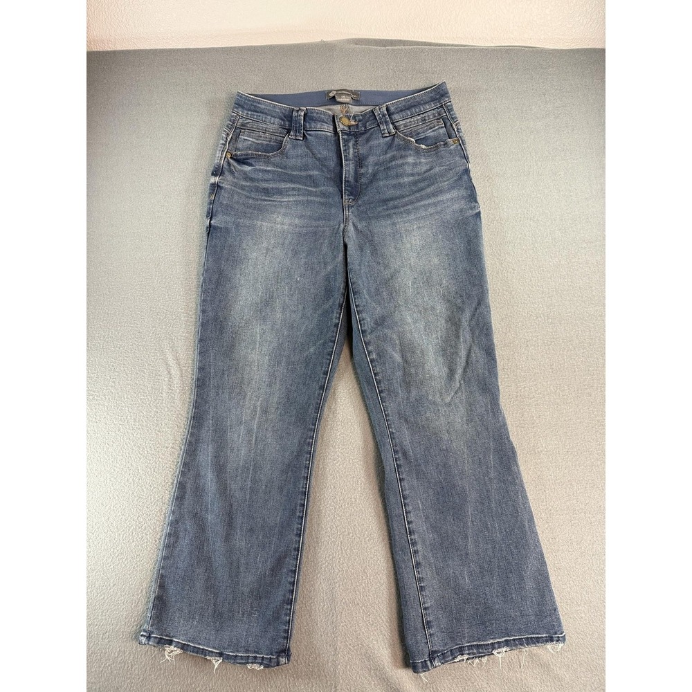 Democracy Jeans Womens 12 Medium Wash Blue High Rise Wide Leg Crop Stretch Denim